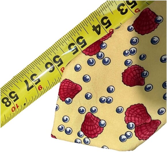HERMÈS PARIS Silk Tie‎ Yellow Red Seashell Bubbles Pattern 7495 IA - Picture 8 of 8